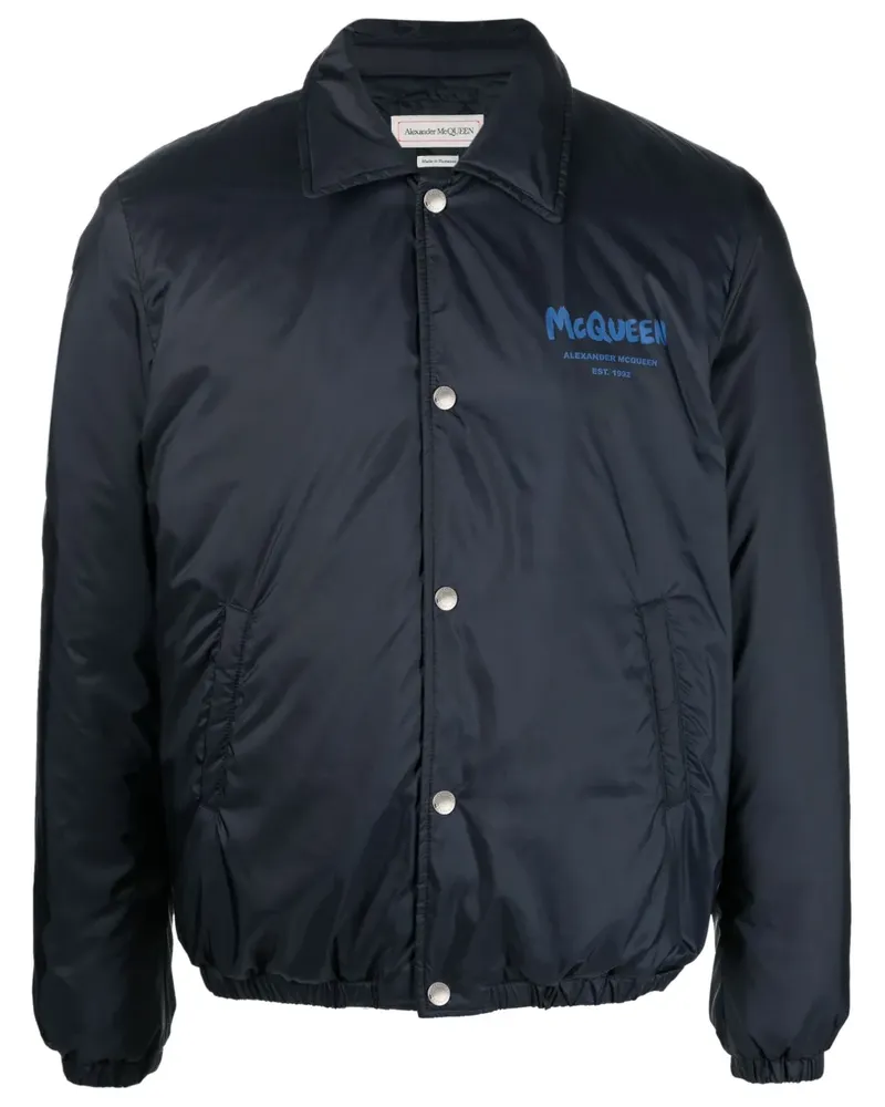 Alexander McQueen Bomberjacke mit Logo-Print - Blau Blau
