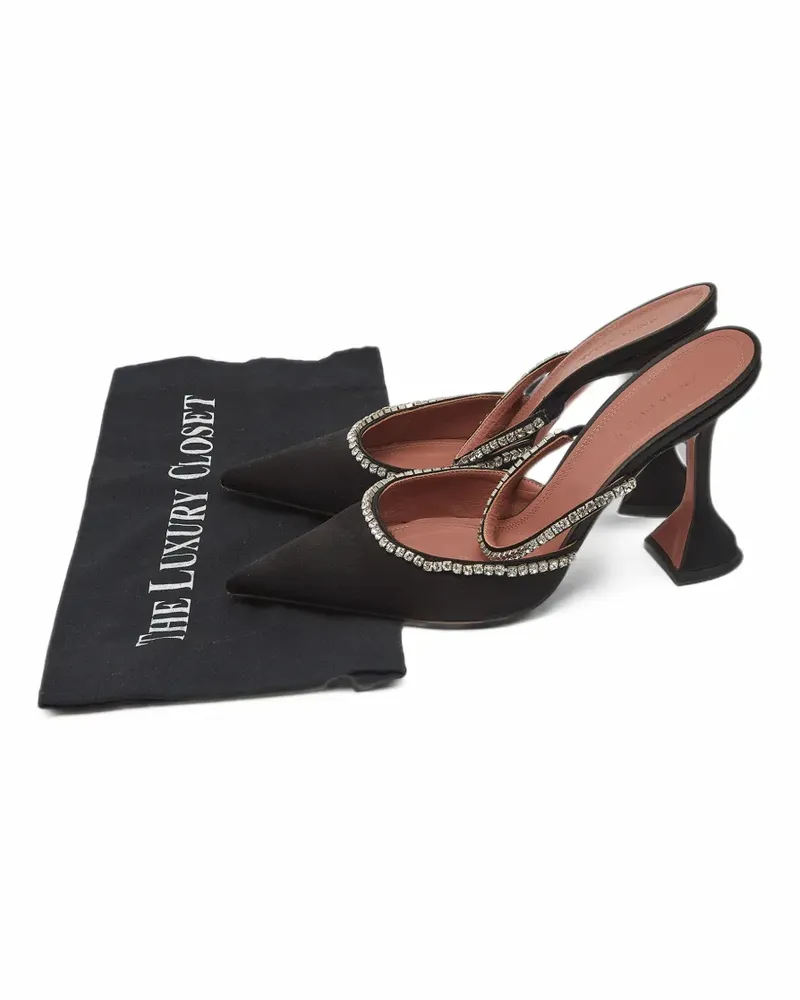 Amina Muaddi Gilda Mules mit Kristallen - Schwarz Schwarz
