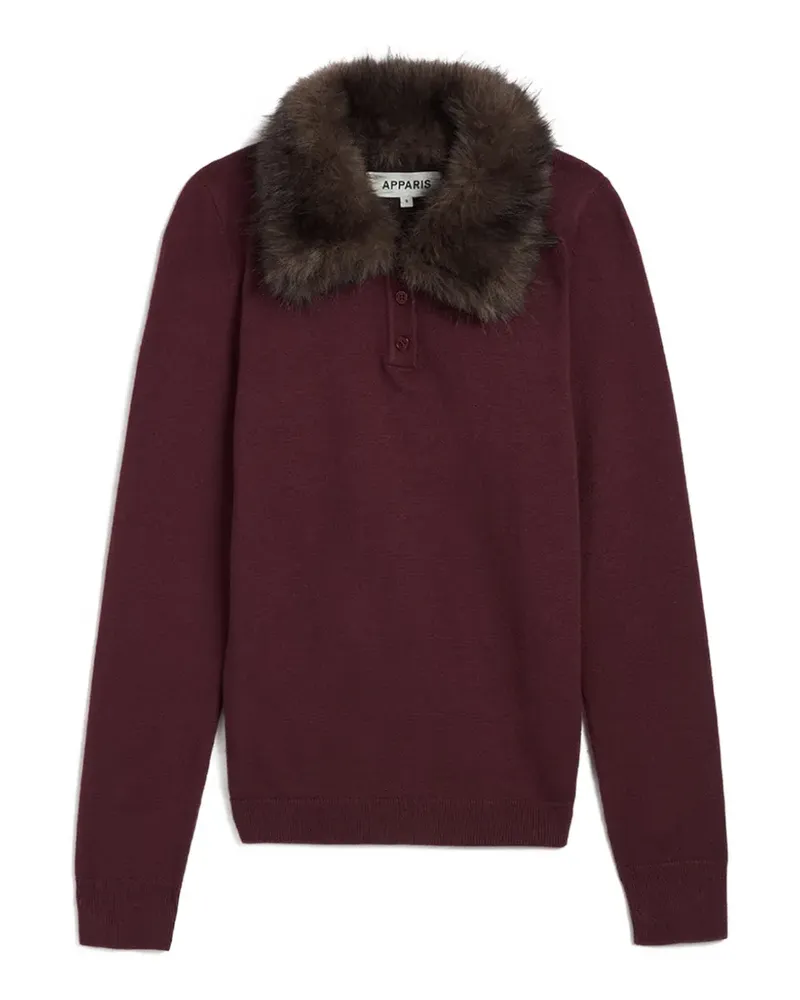 APPARIS Esther faux-fur collar polo top - Rot Rot
