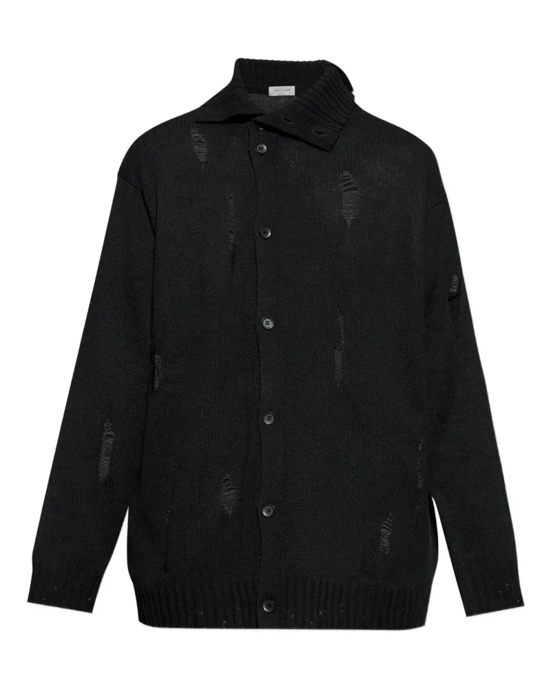 Yohji Yamamoto Geknöpfter Cardigan im Distressed-Look - Schwarz Schwarz