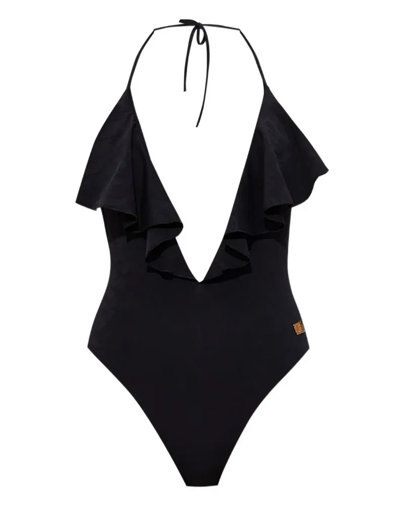Balmain Neckholder-Badeanzug mit Rüschen - Schwarz Schwarz
