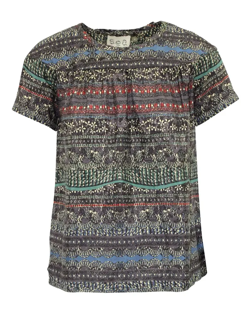 Sea abstract-print short-sleeve top - Grau Grau