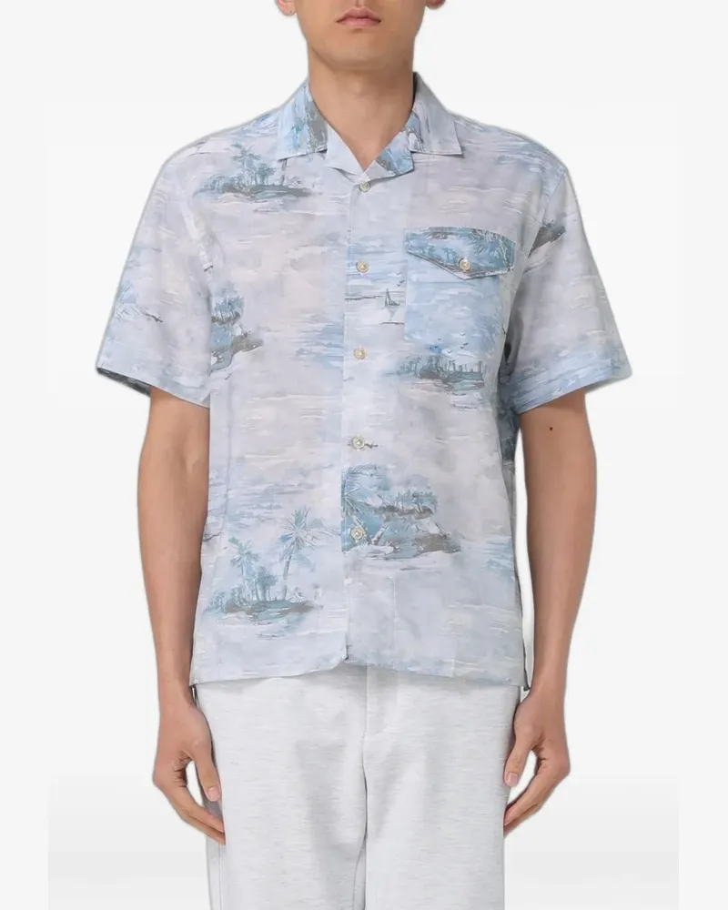 Eleventy graphic-print short-sleeve shirt - Blau Blau