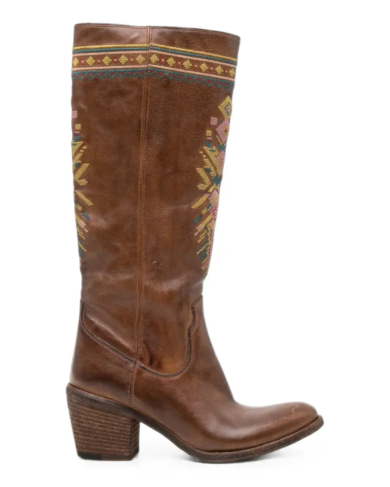 Fauzian Jeunesse embroidered leather boots - Braun Braun