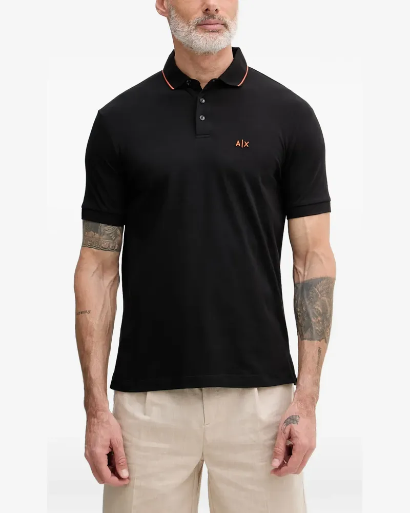 Armani Exchange logo-embroidered tipped polo shirt - Schwarz Schwarz