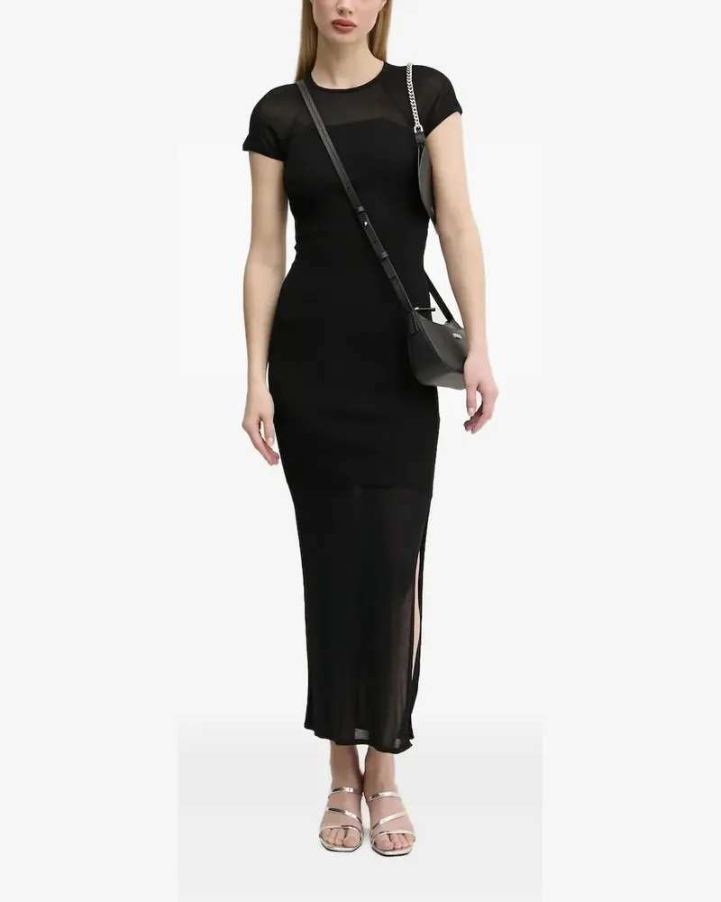 HUGO BOSS Geripptes Midikleid - Schwarz Schwarz