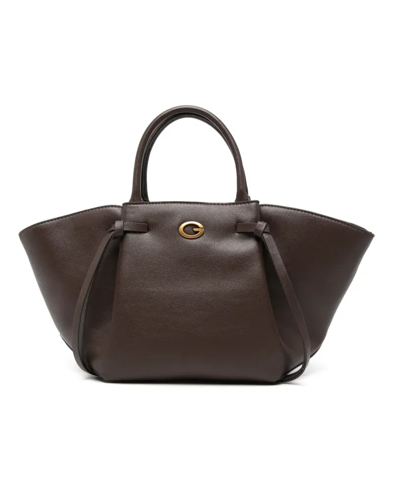 Guess logo-plaque pebbled-effect tote bag - Braun Braun