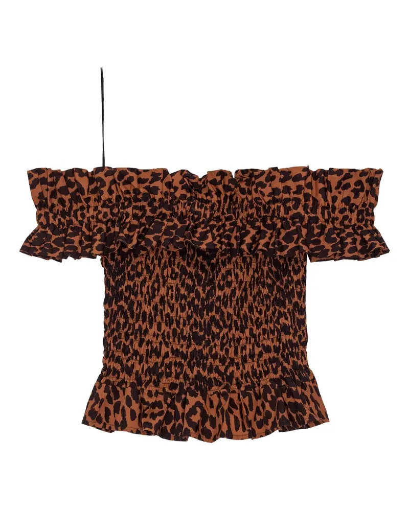 Ganni Gesmoktes Oberteil mit Leoparden-Print - Braun Braun