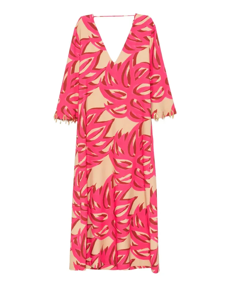 THEMIS Z Ismene Sabra Midikleid mit Blattprint - Rosa Rosa