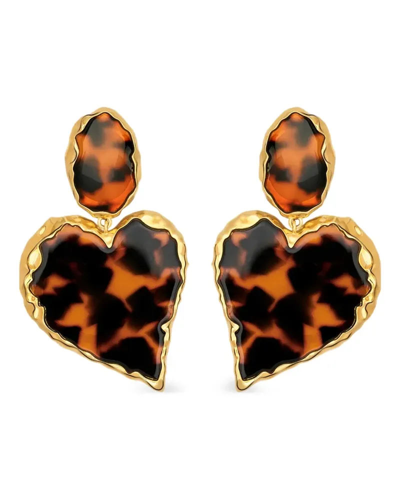 Oscar de la Renta tortoise stone heart clip-on earrings - Gold Gold