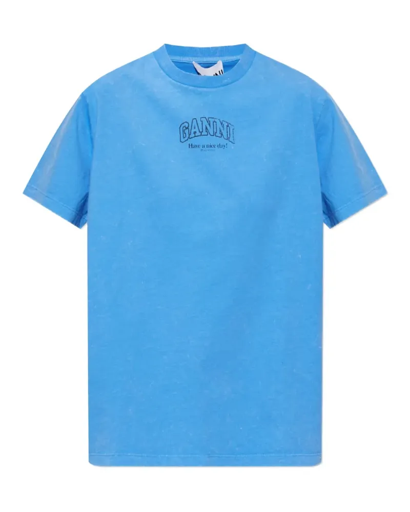 Ganni T-Shirt mit Logo-Print - Blau Blau