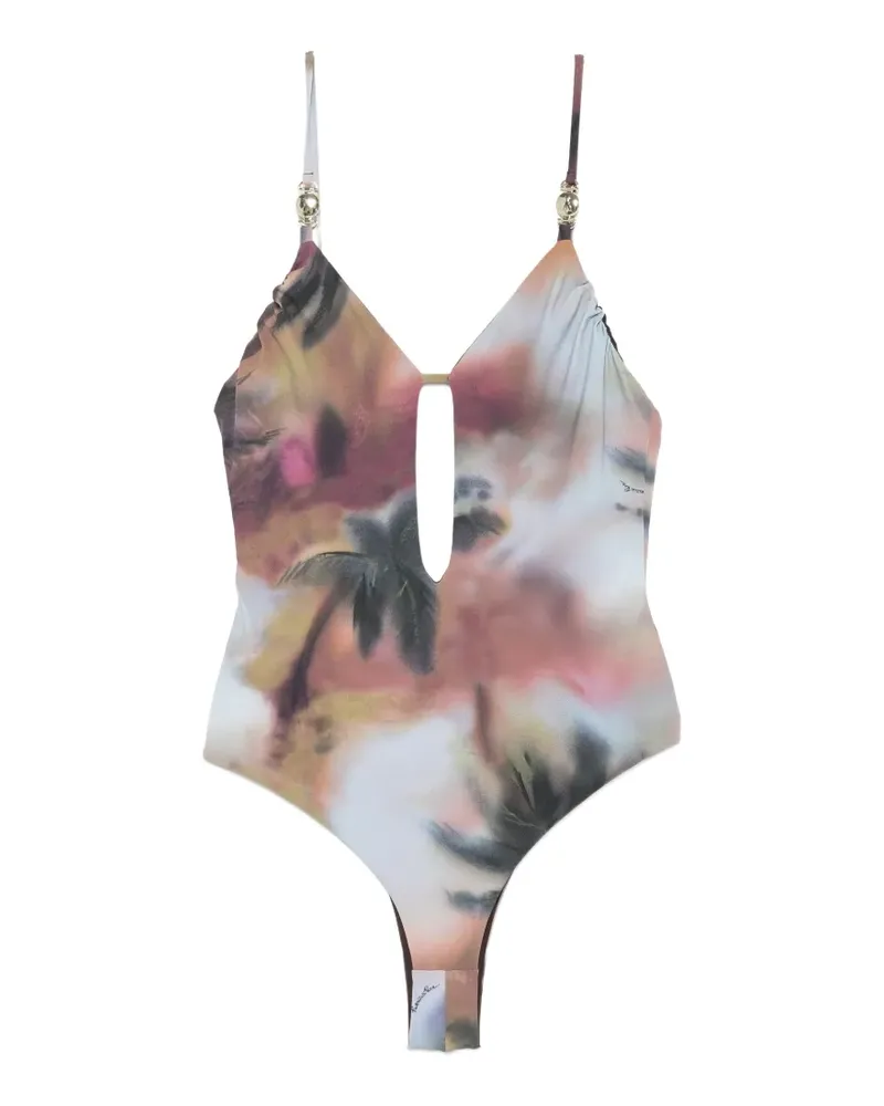 Patrizia Pepe palm-print cut-out swimsuit - Braun Braun