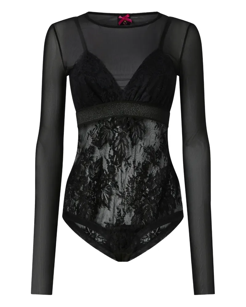 Pinko lace-panel long-sleeve bodysuit - Schwarz Schwarz