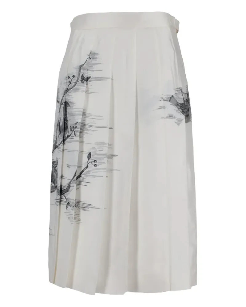 Thom Browne pleated bird-print midi skirt - Weiß Weiß