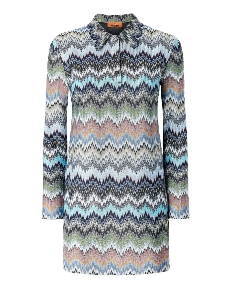Missoni collared chevron-pattern mini dress - Blau Blau