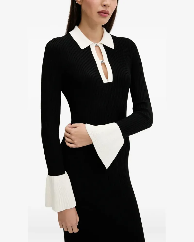 HUGO BOSS Geripptes Maxikleid mit Polokragen - Schwarz Schwarz