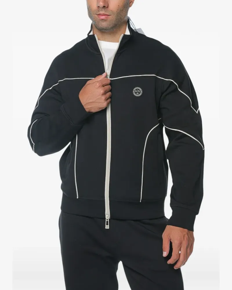 Armani Exchange piped logo-patch zip-up sweatshirt - Schwarz Schwarz