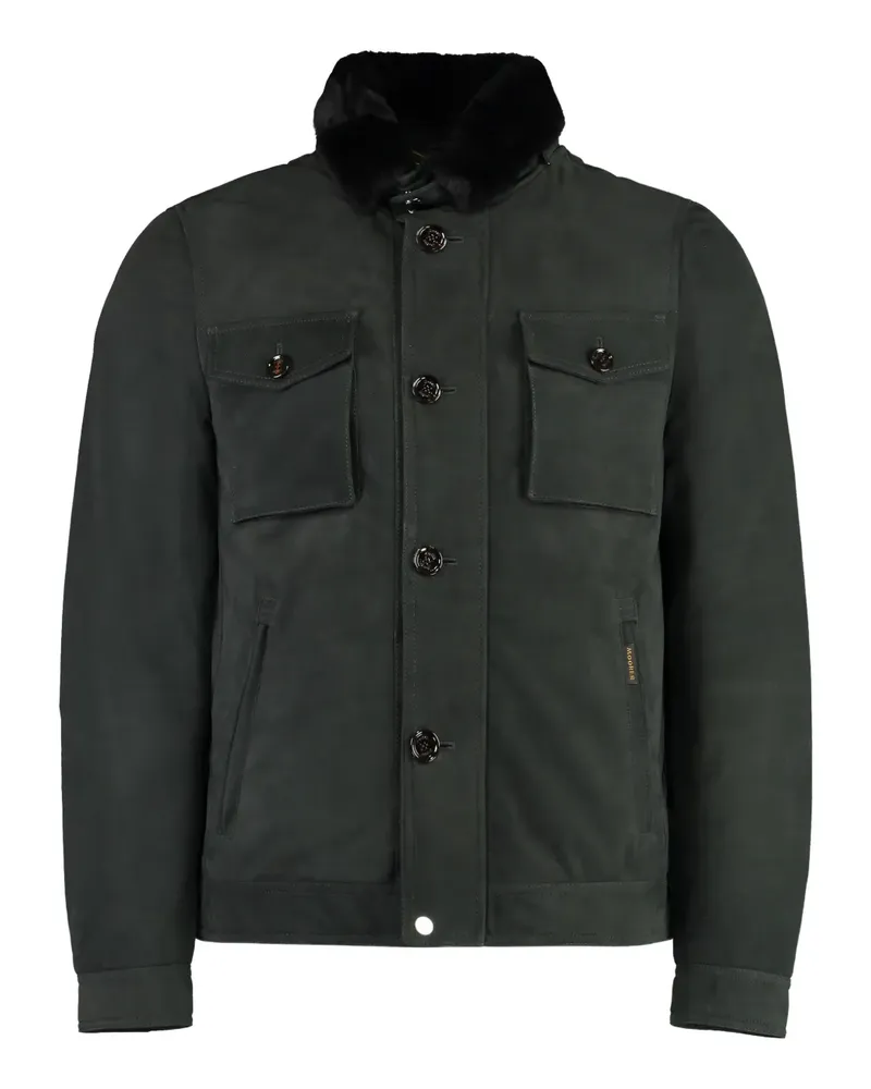 MOORER Geknöpfte Jacke mit Pelzkragen - Grün Grün