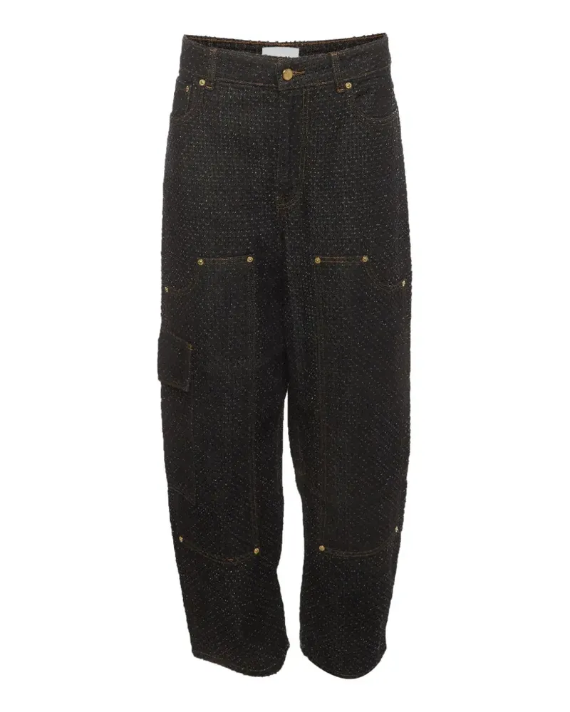Ganni Strukturierte Wide-Leg-Jeans - Schwarz Schwarz