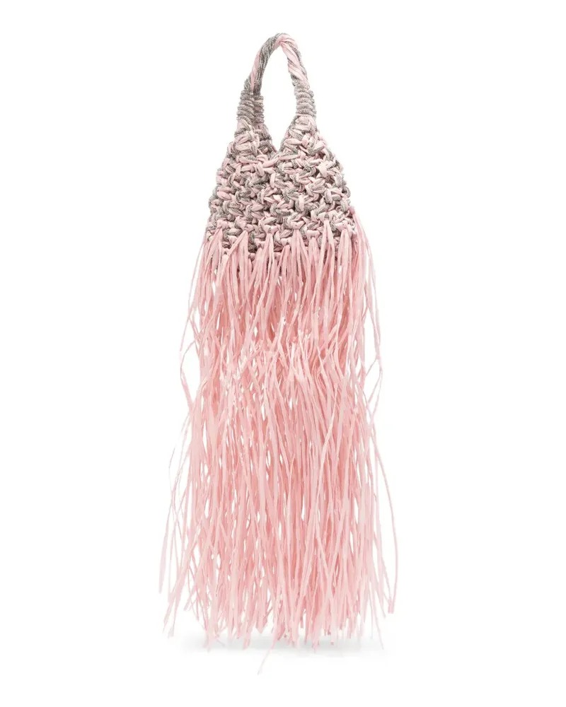 HIBOURAMA mini Vannifique Rafia crystal-embellished fringed tote bag - Rosa Rosa