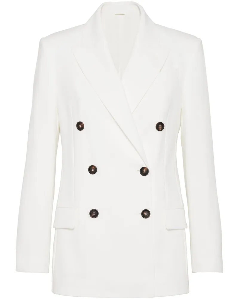 Brunello Cucinelli Doppelreihiger Blazer aus Baumwoll-Twill - Weiß Weiß