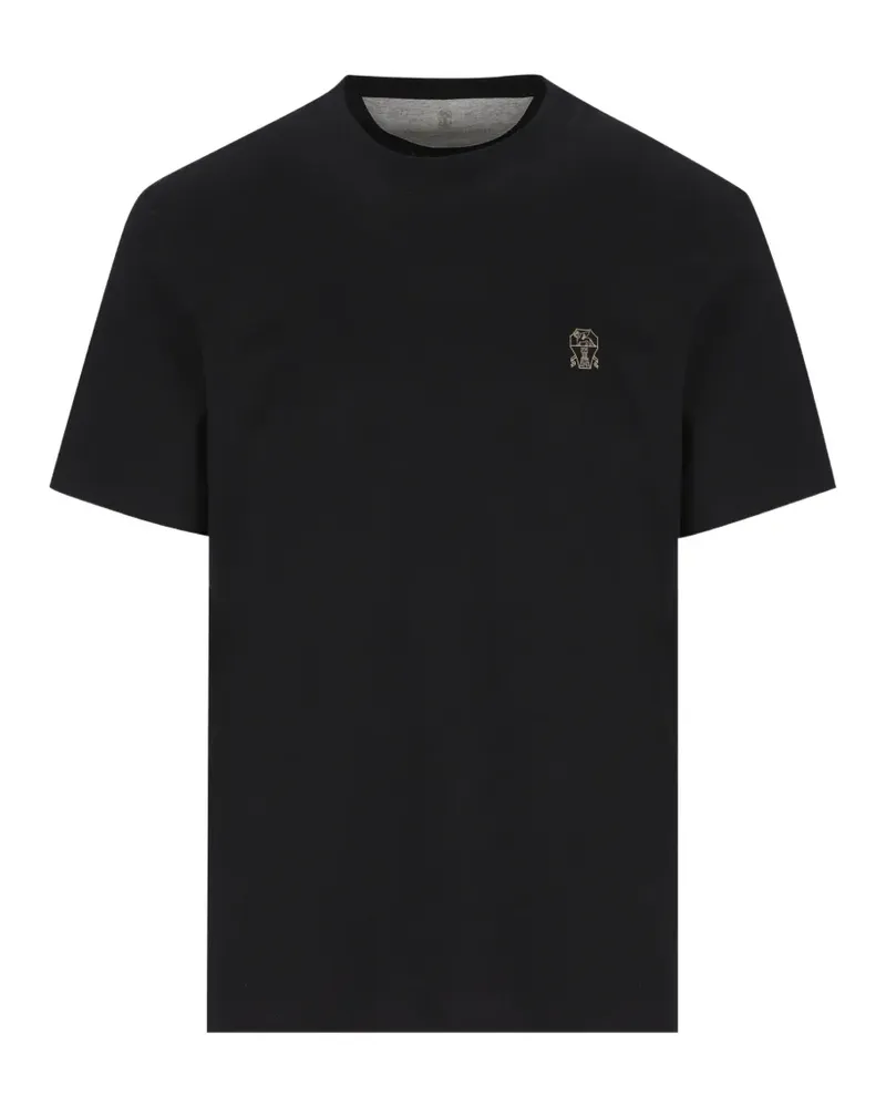 Brunello Cucinelli logo-embroidered T-shirt - Schwarz Schwarz