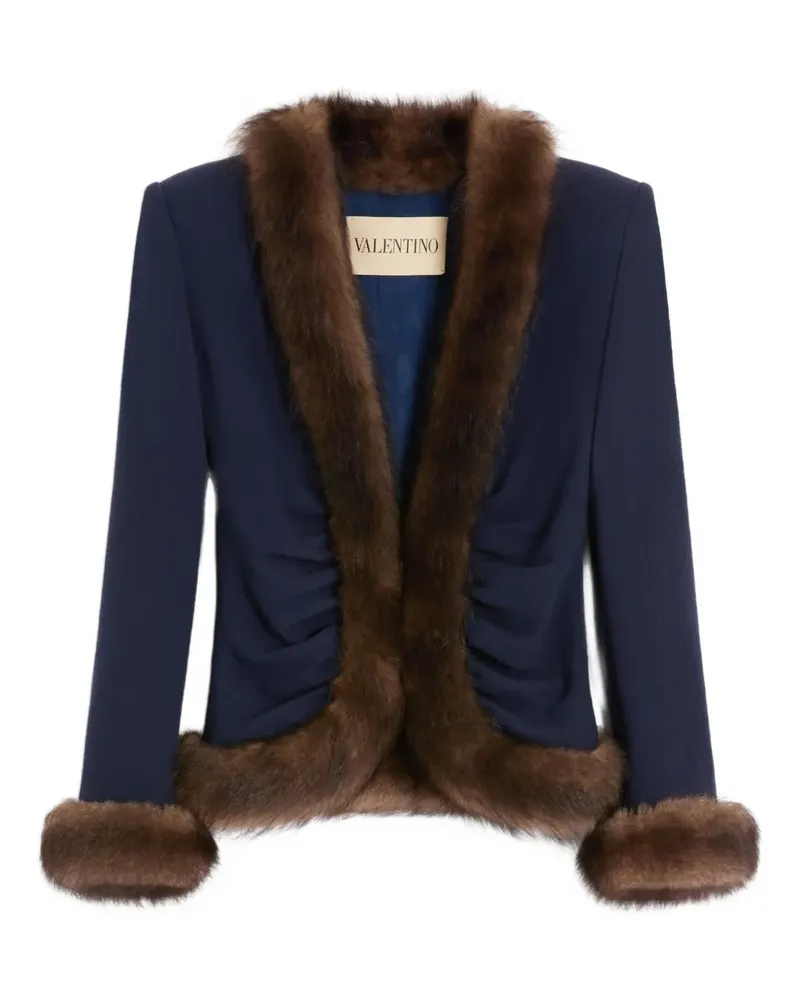 Valentino Garavani Krepp-Blazer mit Pelzbesatz - Blau Blau