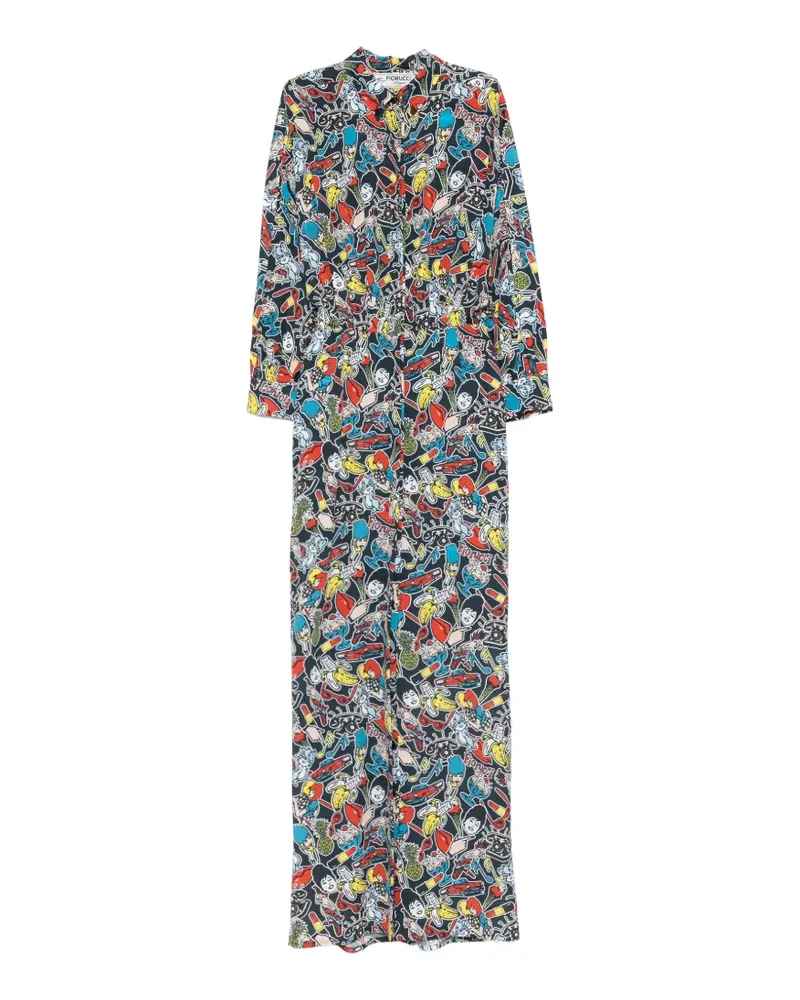 Fiorucci graphic-print long-sleeve maxi dress - Schwarz Schwarz