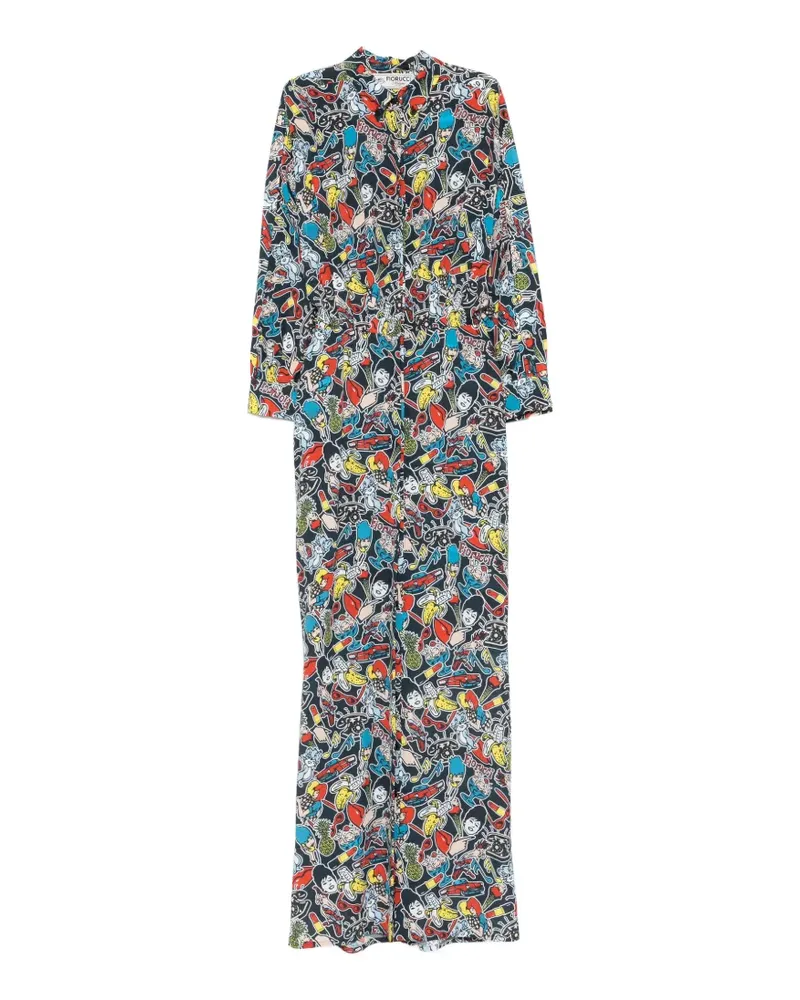 Fiorucci graphic-print long-sleeve maxi dress - Schwarz Schwarz
