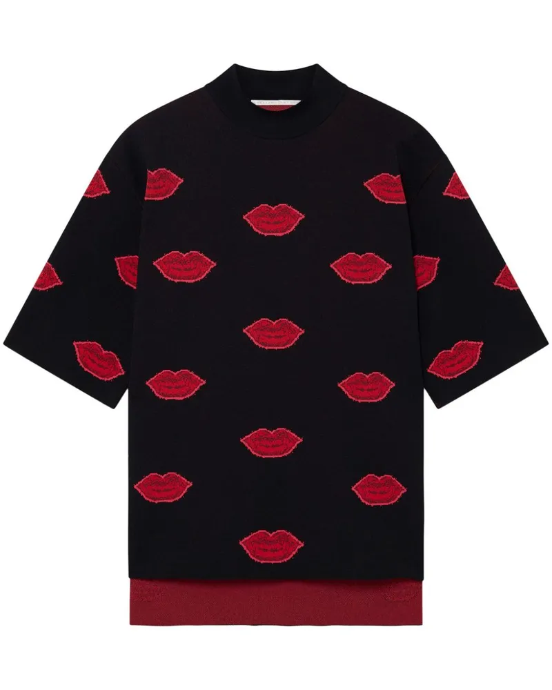 Stella McCartney Midikleid mit Lippen-Print Schwarz