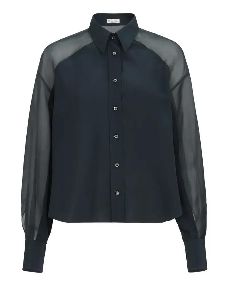 Brunello Cucinelli silk crêpe de Chine paneled shirt with Monili - Blau Blau