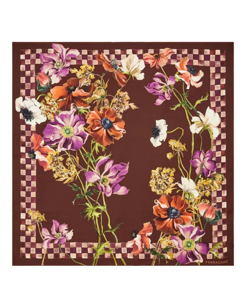 Ferragamo Seidenschal mit Fiori-Print - Rot Rot