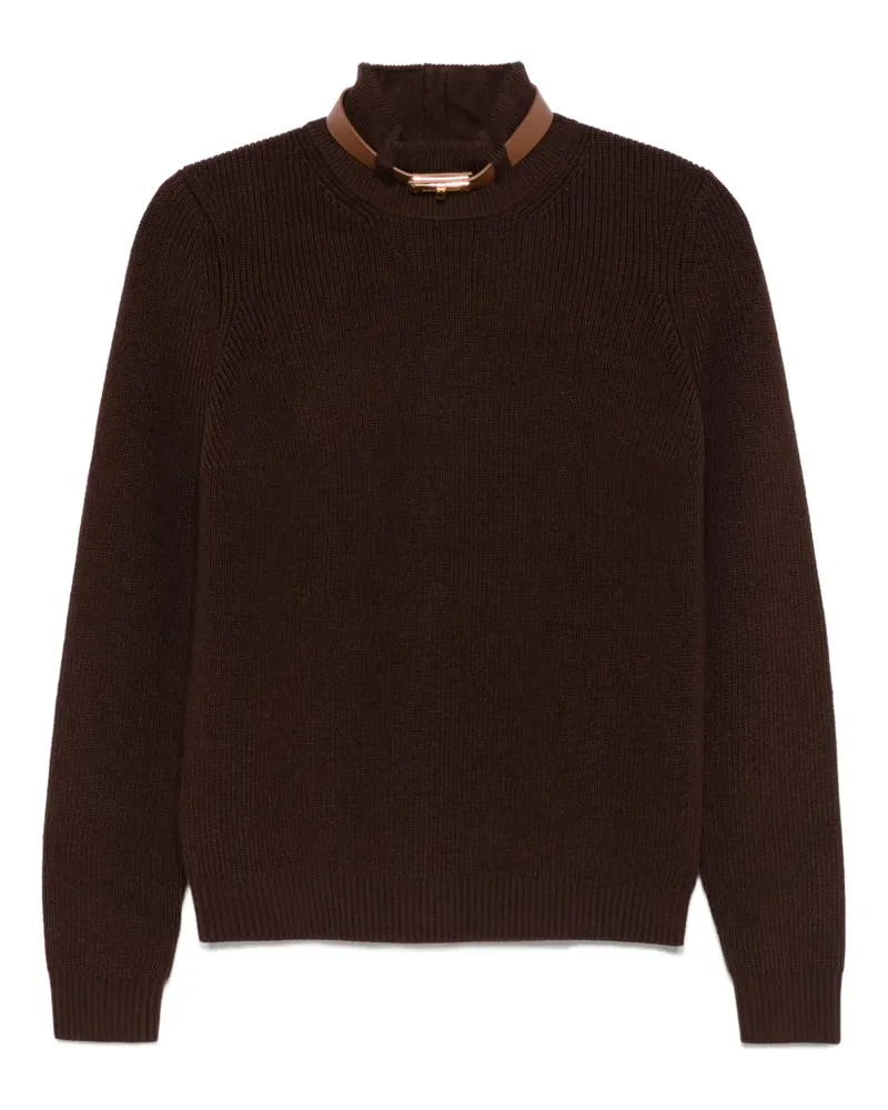 Elisabetta Franchi Stehkragen-Pullover mit Lederbesatz - Braun Braun