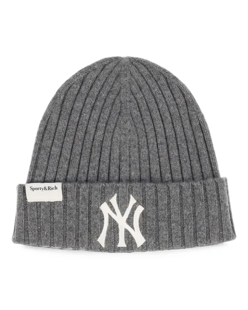 SPORTY & RICH x NY Yankees Heritage Serif beanie hat - Grau Grau