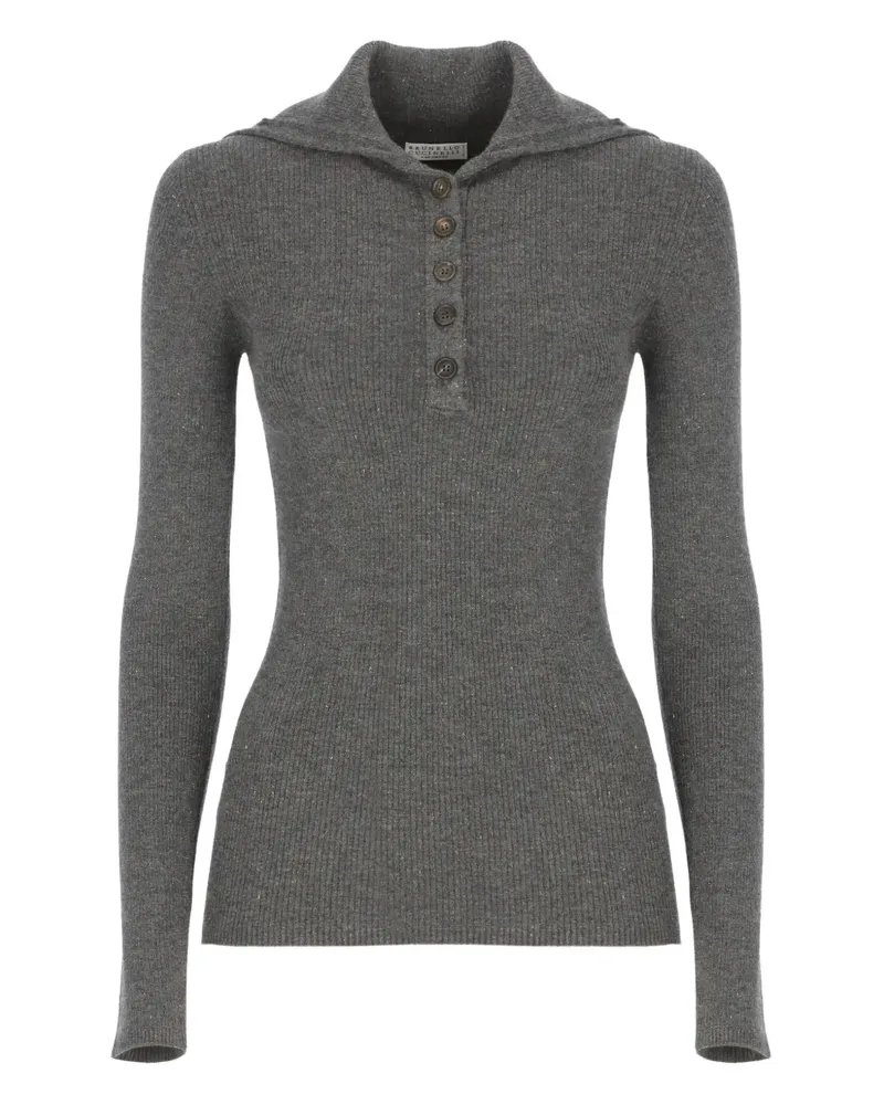 Brunello Cucinelli Geknöpfter Pullover mit Lurex-Detail - Grau Grau