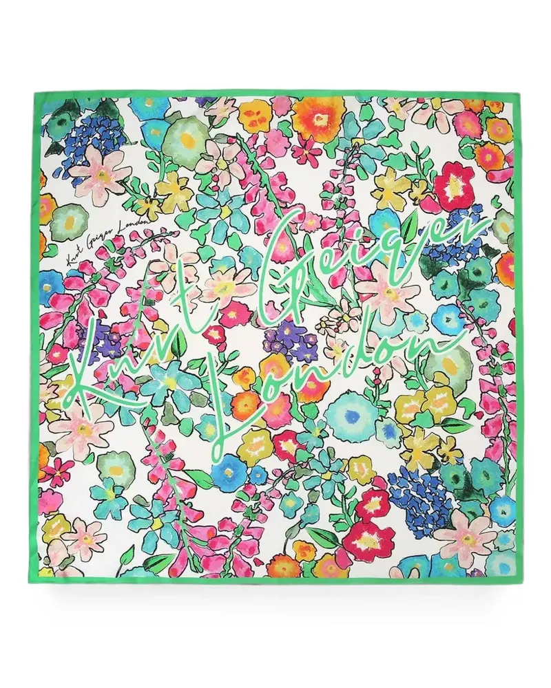 Kurt Geiger floral-print logo-script scarf - Weiß Weiß