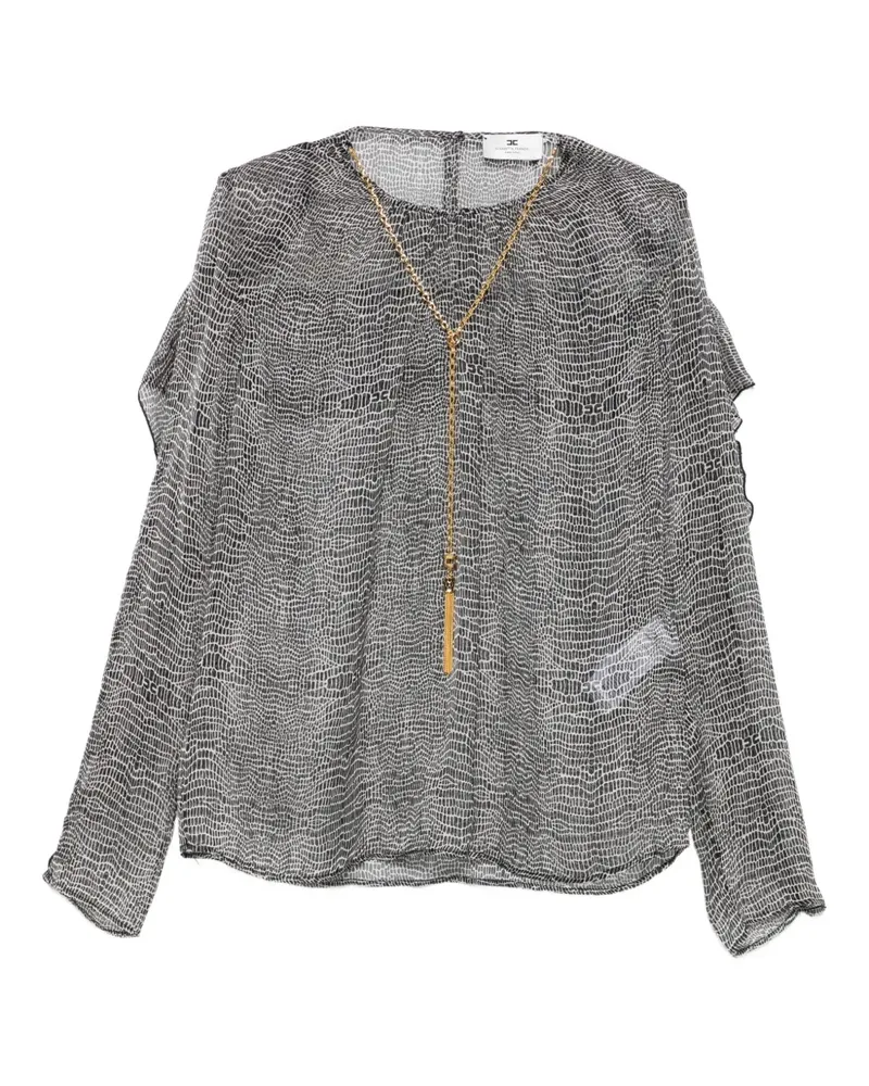 Elisabetta Franchi Gerüschtes Oberteil mit Animal-Print - Schwarz Schwarz
