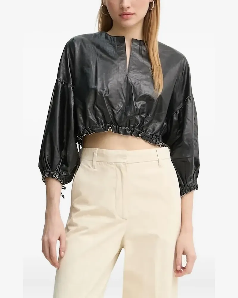 Day Birger et Mikkelsen Lederbluse mit Kordelzug - Schwarz Schwarz