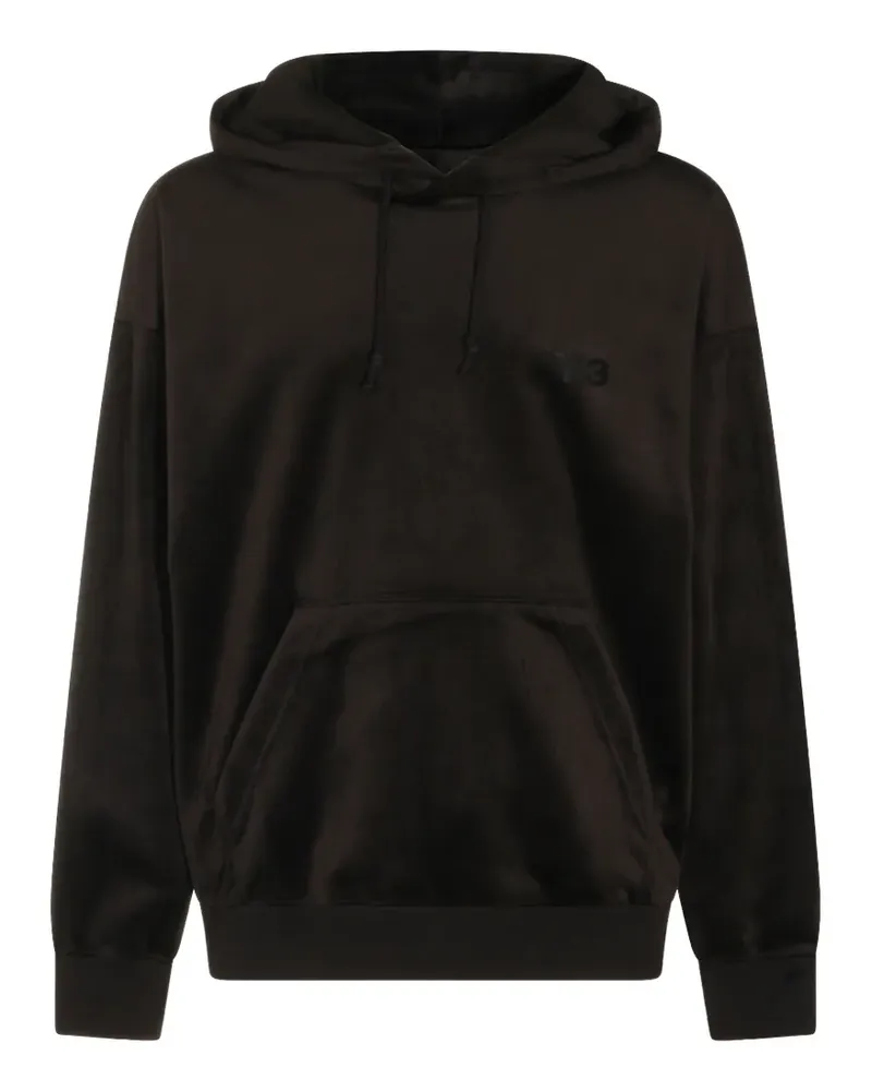 Y-3 logo-print velvet hoodie - Schwarz Schwarz