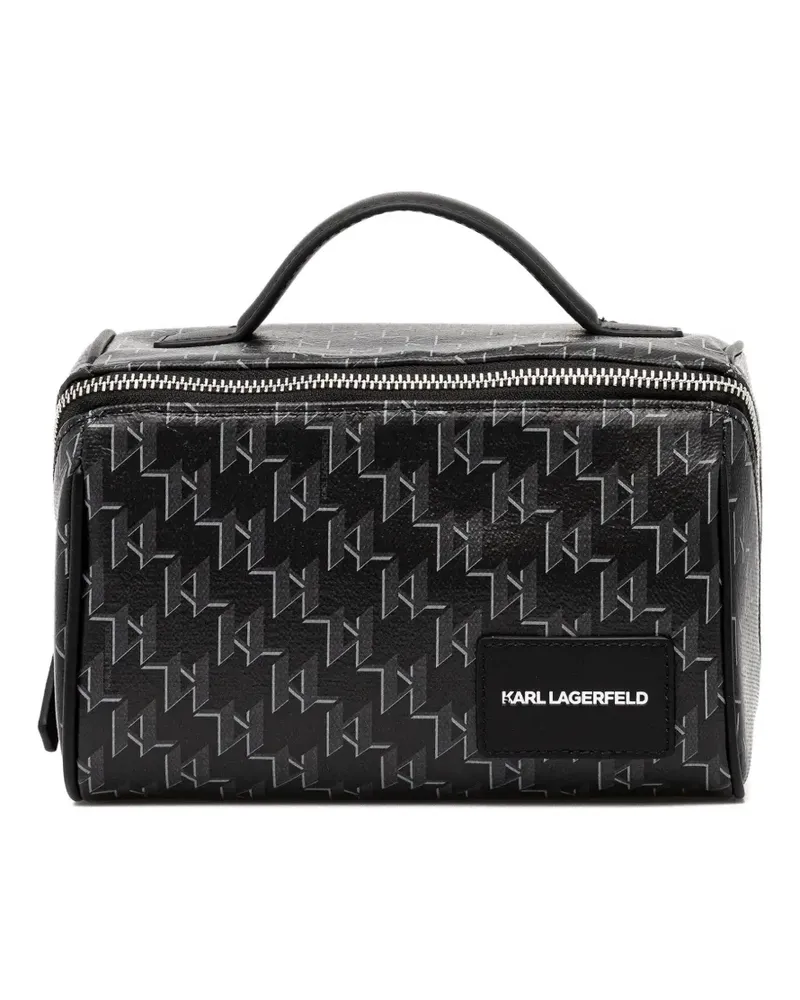 Karl Lagerfeld Kulturbeutel mit Monogramm und Henkel - Schwarz Schwarz