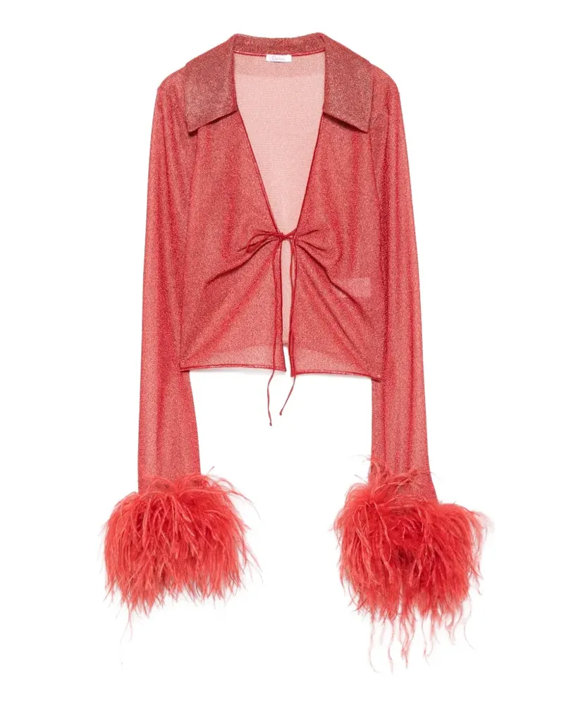 Oséree feather-trimmed metallic-thread top - Rot Rot