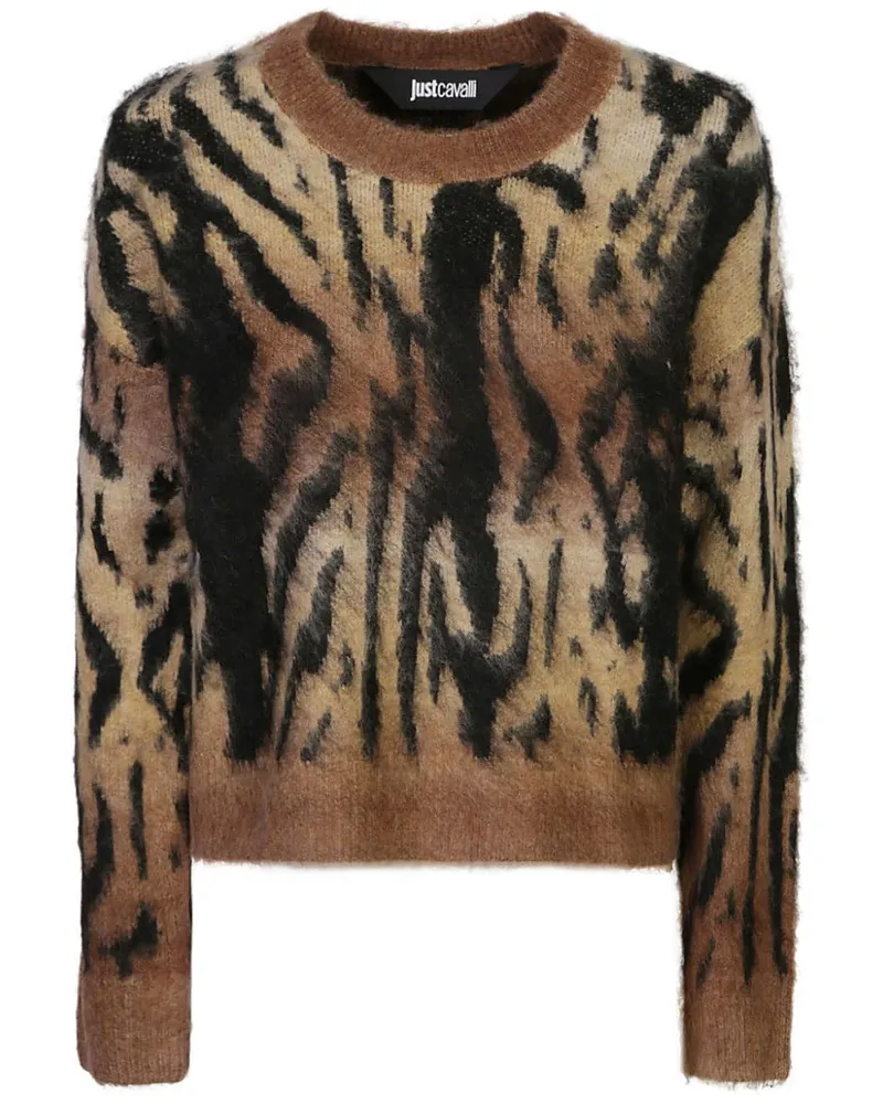 Just Cavalli Gebürsteter Pullover mit Tiger-Print Braun