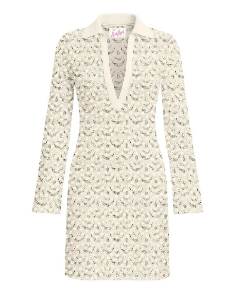 MC2 Saint Barth crochet-knit V-neck mini dress - Nude Nude