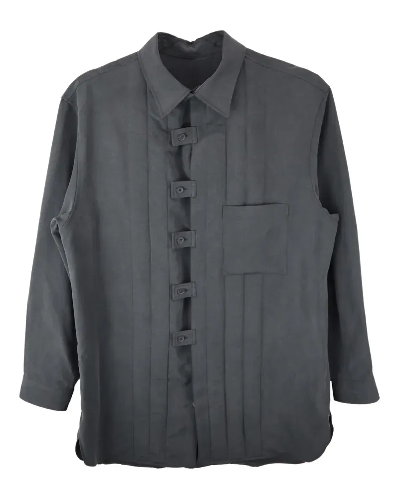 Yohji Yamamoto Plissierte Hemdjacke mit Knopfleiste - Grau Grau