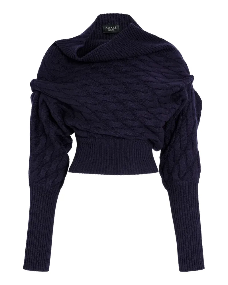 A.W.A.K.E. Cropped-Pullover mit Zopfmuster - Blau Blau