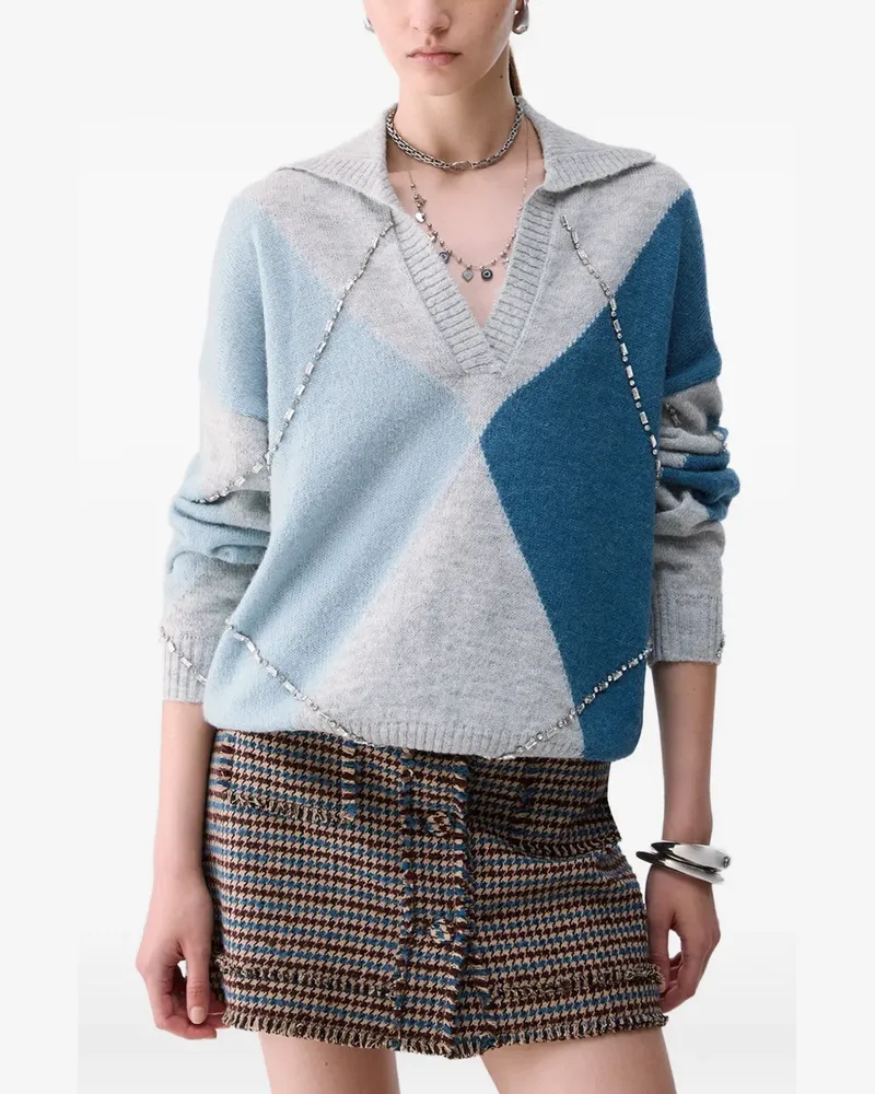 Liu Jo argyle polo with jewel embroidery - Grau Grau