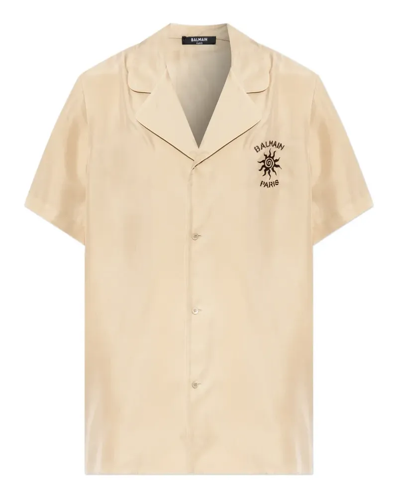 Balmain logo-embroidered camp-collar shirt - Nude Nude