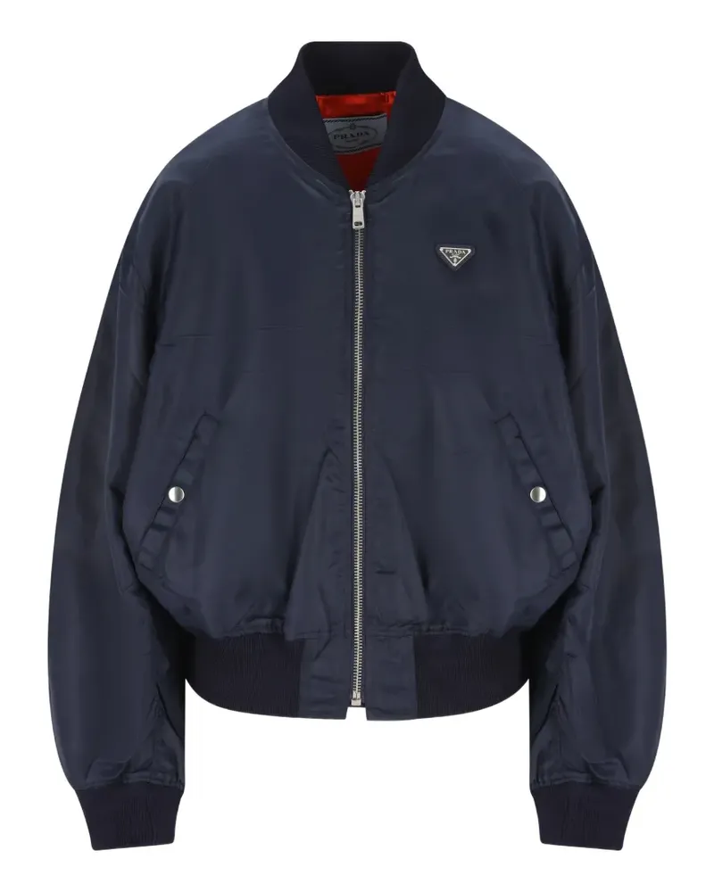 Prada logo-plaque bomber jacket - Blau Blau