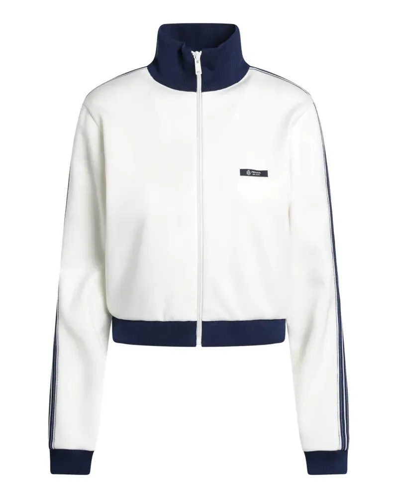 Prada logo-detail leather-patch zip-up sweatshirt - Nude Nude