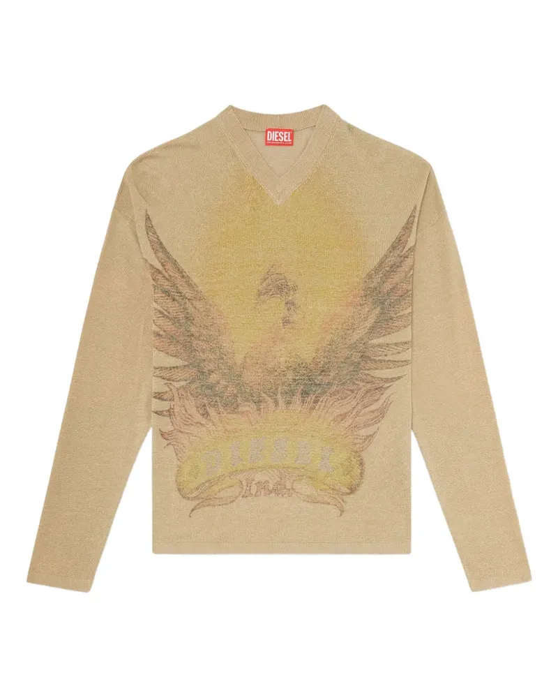Diesel phoenix-print V-neck sweater - Nude Nude
